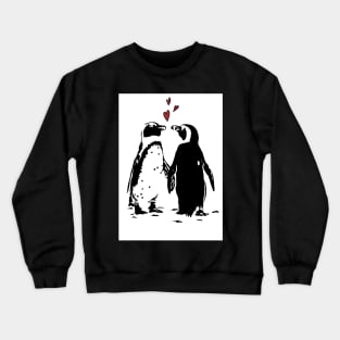 Penguins in Love Black and White Linoprint Crewneck Sweatshirt